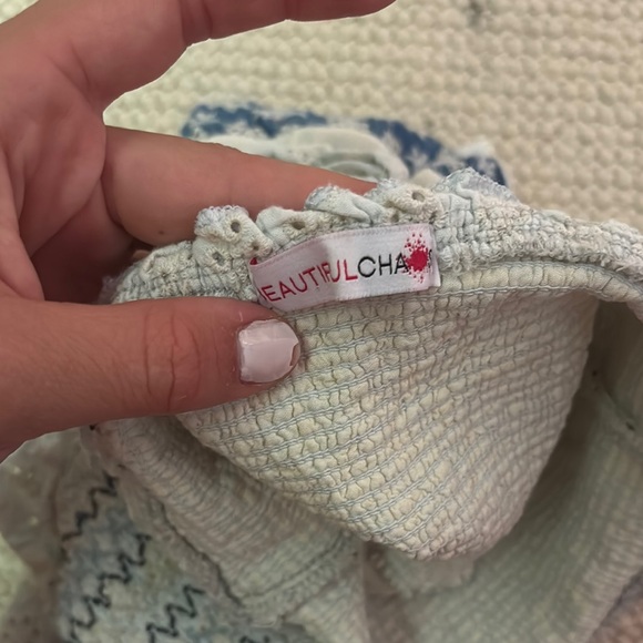 Blue and White Patterned Mini Skirt - Picture 3 of 3